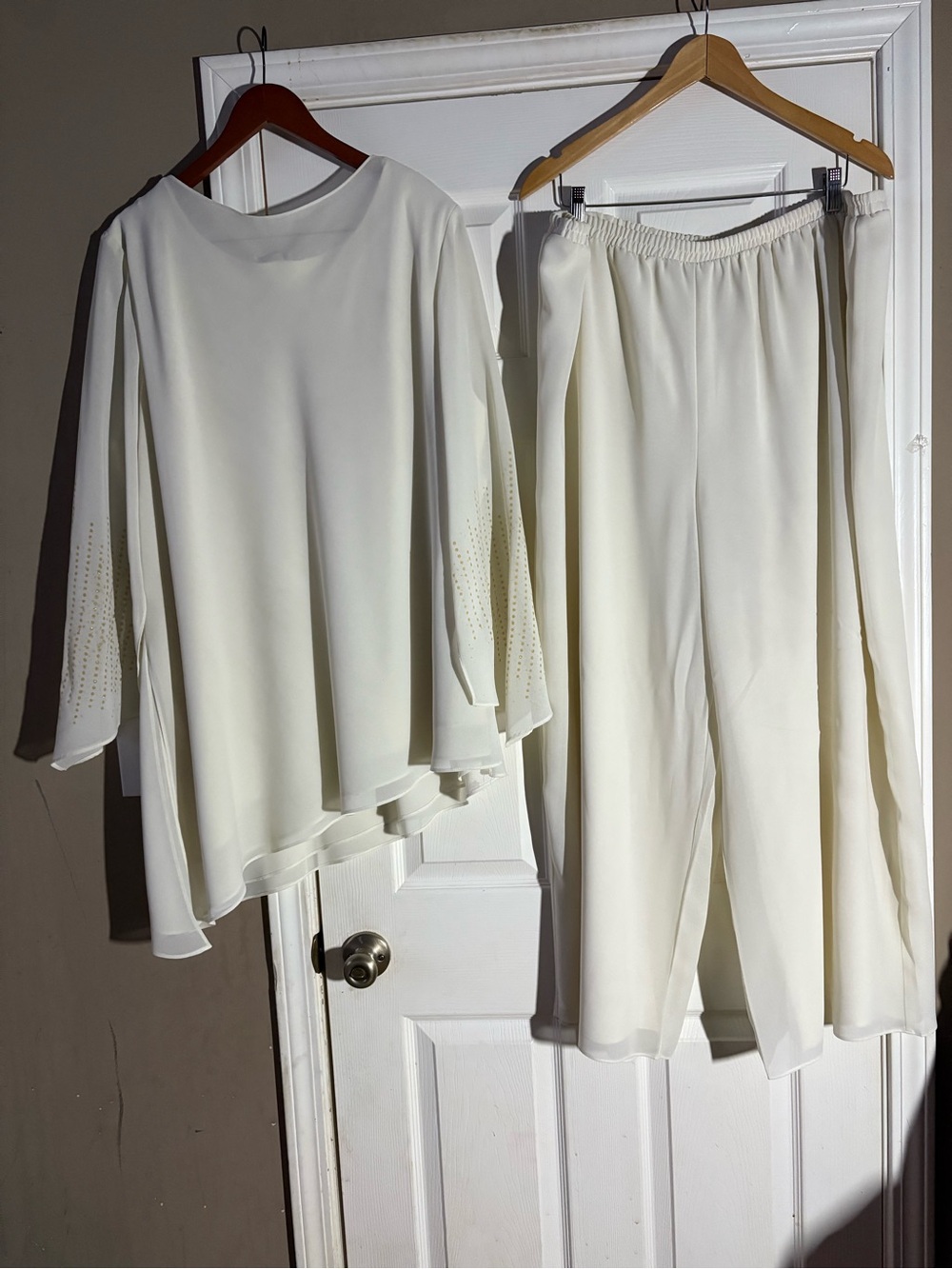 Cream Wide-Leg Jumpsuit-Style Pant Set with Draped Top
